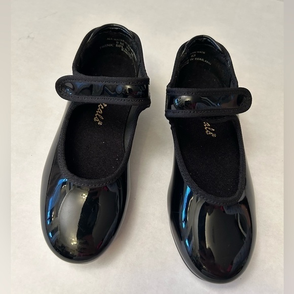 Theatrical girls black tap dance shoes with velcro strap easy on & off size 9. H - Picture 2 of 10